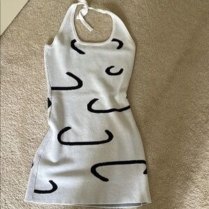 White and Black Patterned Halter Dress
